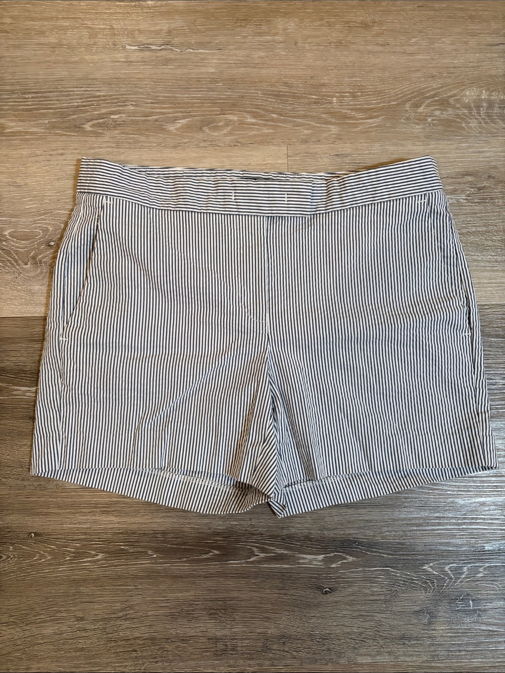 Ann Taylor Navy & White Seersucker Hook, Bar, & Zip Closure Shorts Size 2